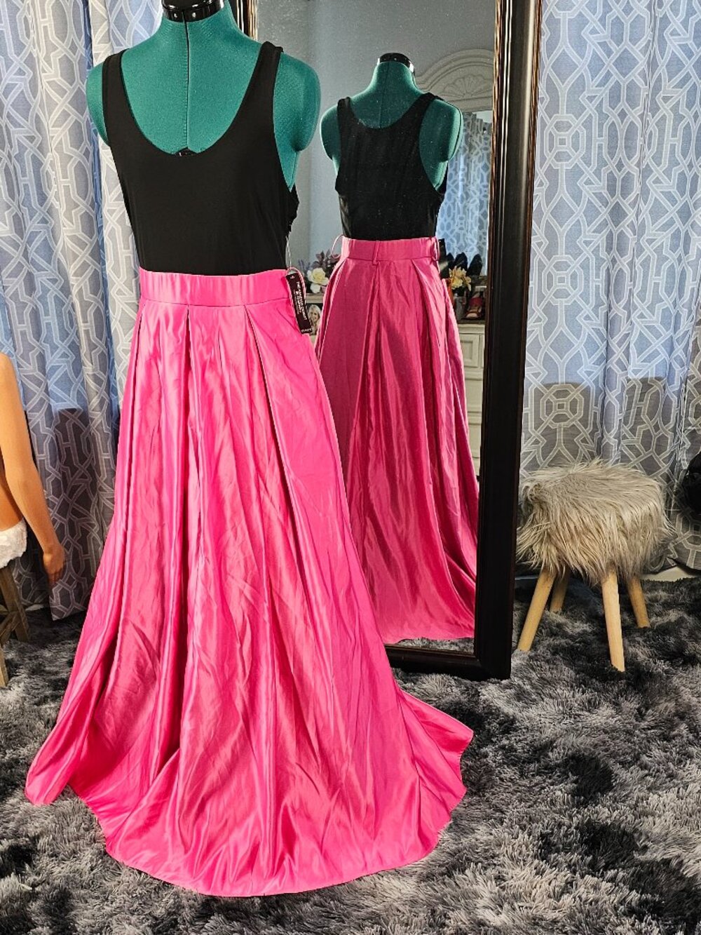 Venus NWT Black Bodice/Hot Pink Pleated Ballgown Maxi Dress, Size 10